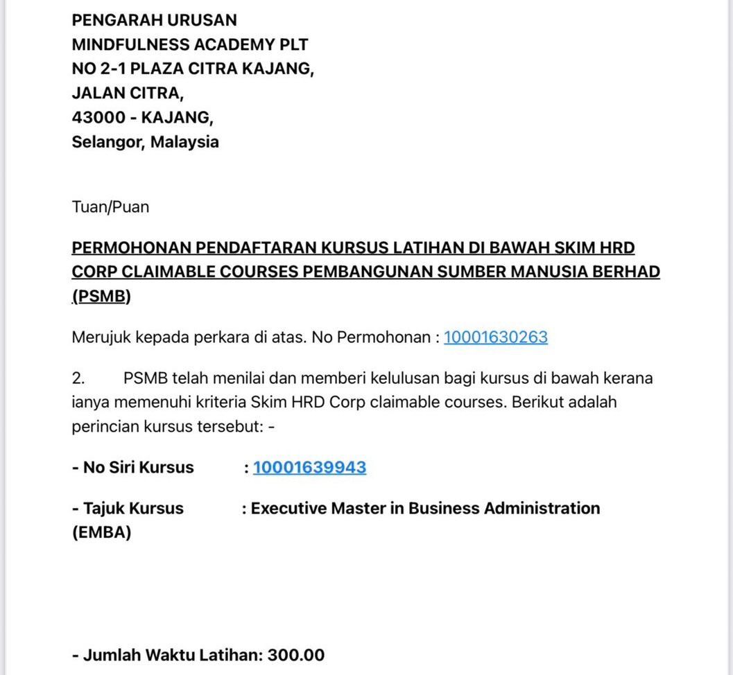 HRD Corp Approval Letter